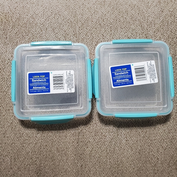 Set of 2 Blue Lock-Top Reusable Sandwich Containers w Lids 4 Clips 2.31 Cups - Picture 1 of 2